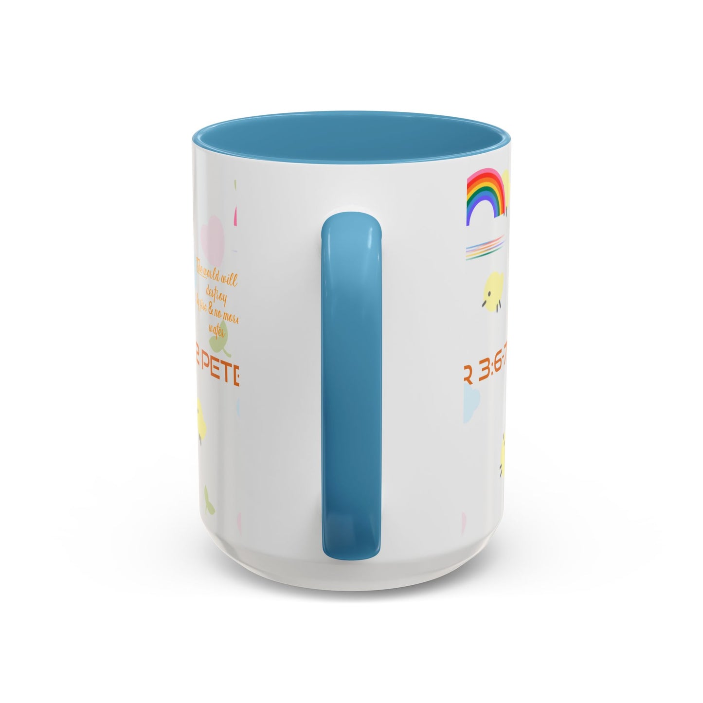 2 Peter 3:67 Inspirational Coffee Mug — Cute Rainbow & Chick Faith Design