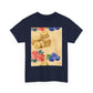 Christian Rainbow Chick Tee with 2 Peter 3:6-7 Scripture — Cute Floral & Coins Design