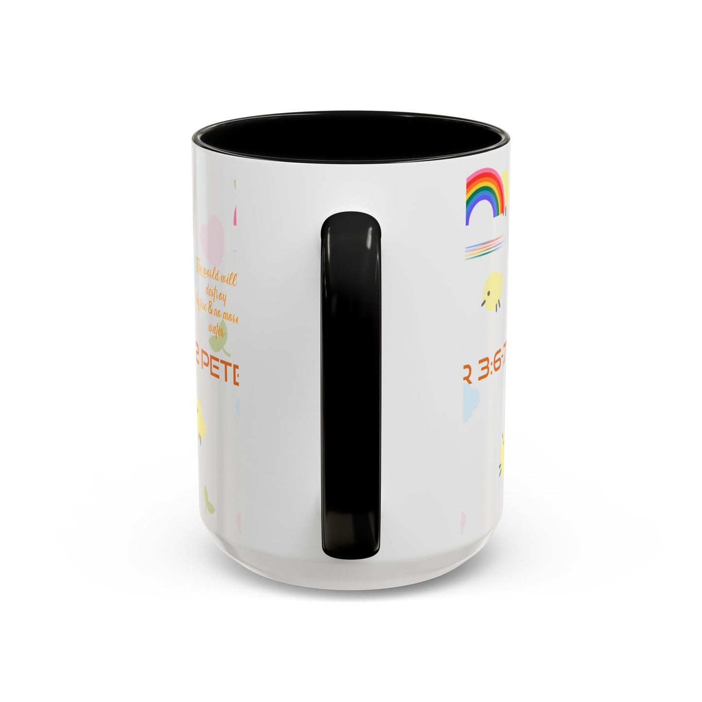 2 Peter 3:67 Inspirational Coffee Mug — Cute Rainbow & Chick Faith Design