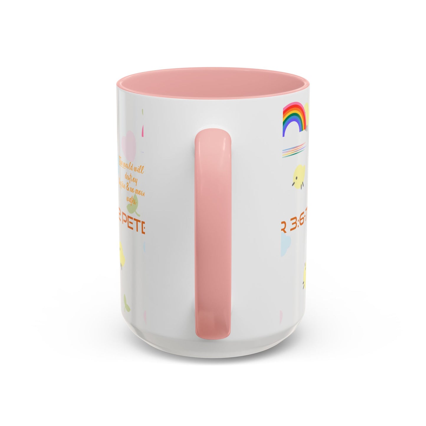 2 Peter 3:67 Inspirational Coffee Mug — Cute Rainbow & Chick Faith Design