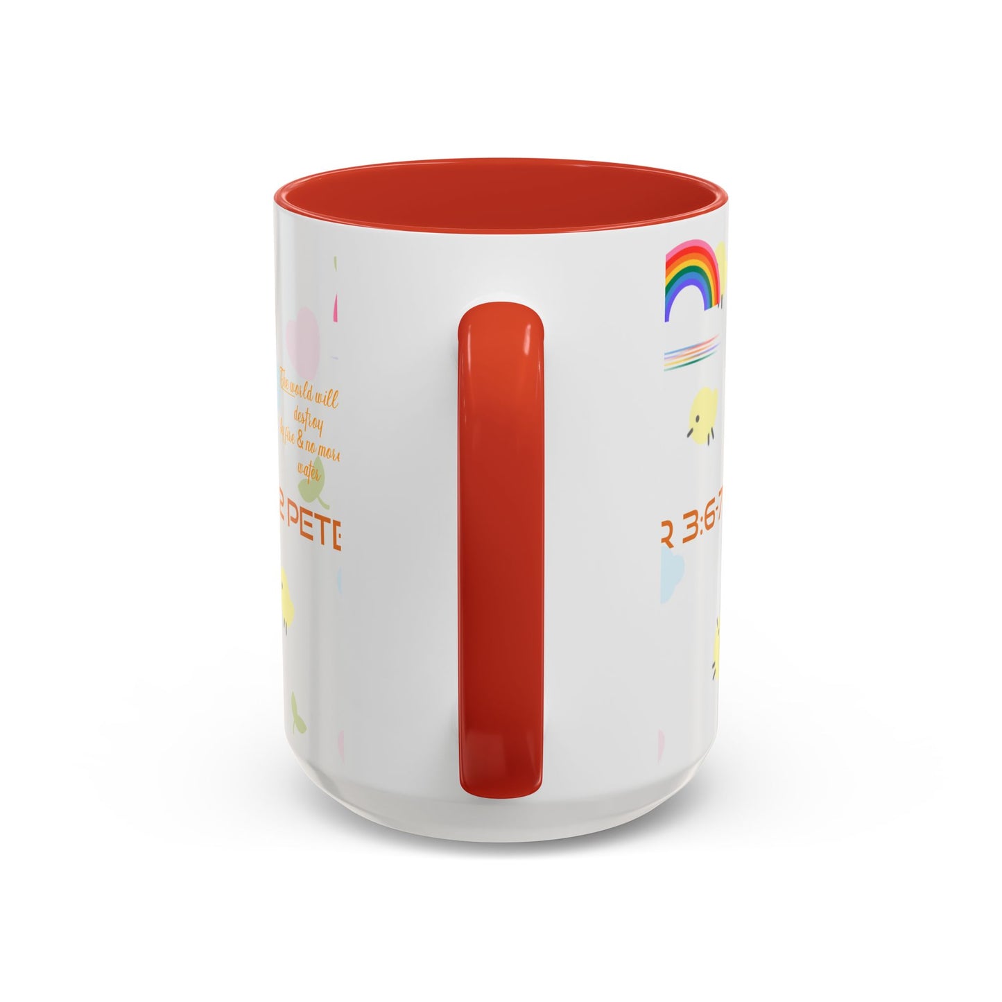 2 Peter 3:67 Inspirational Coffee Mug — Cute Rainbow & Chick Faith Design