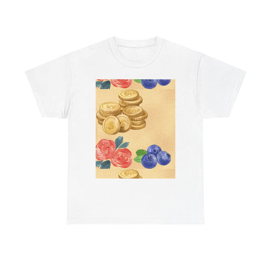 Christian Rainbow Chick Tee with 2 Peter 3:6-7 Scripture — Cute Floral & Coins Design