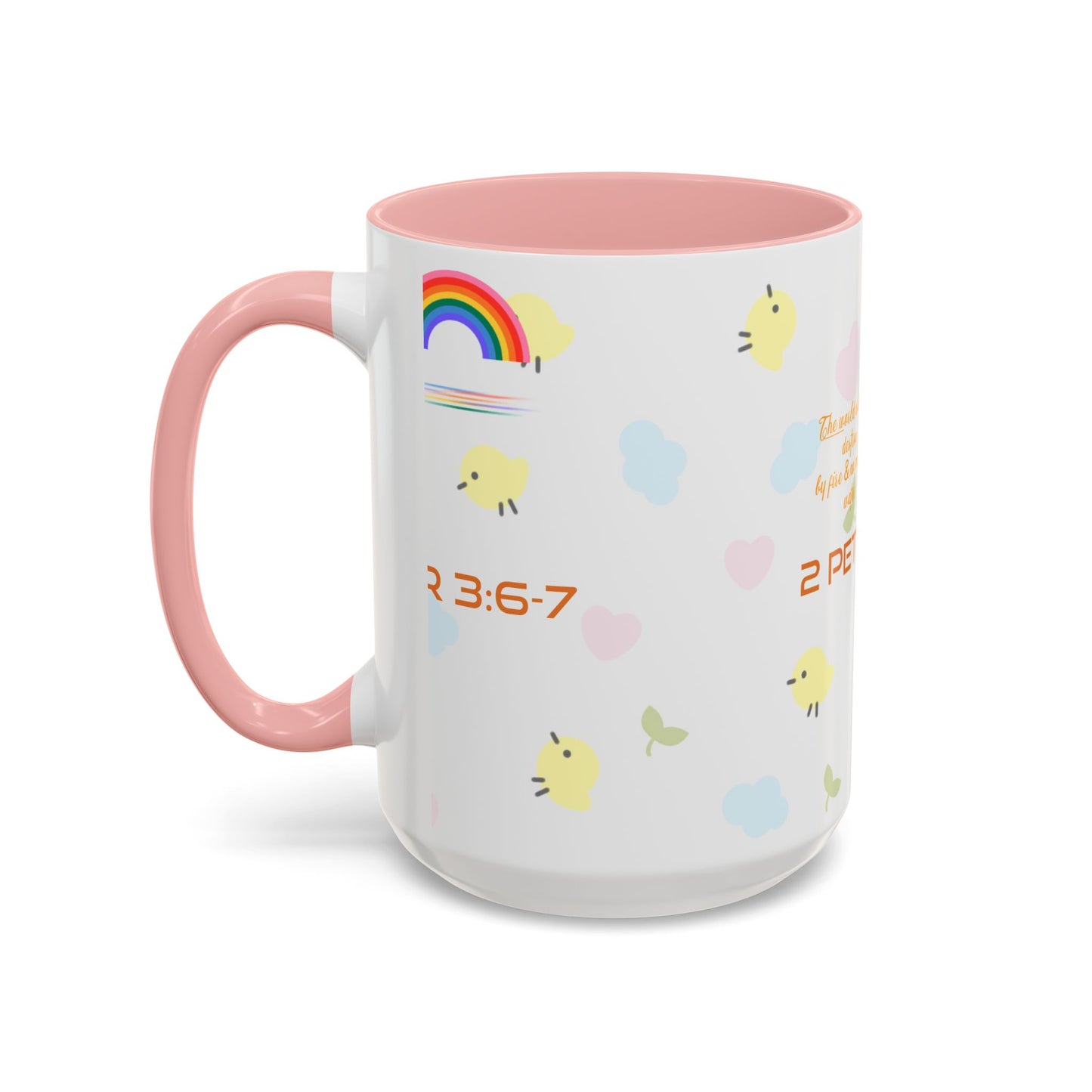 2 Peter 3:67 Inspirational Coffee Mug — Cute Rainbow & Chick Faith Design