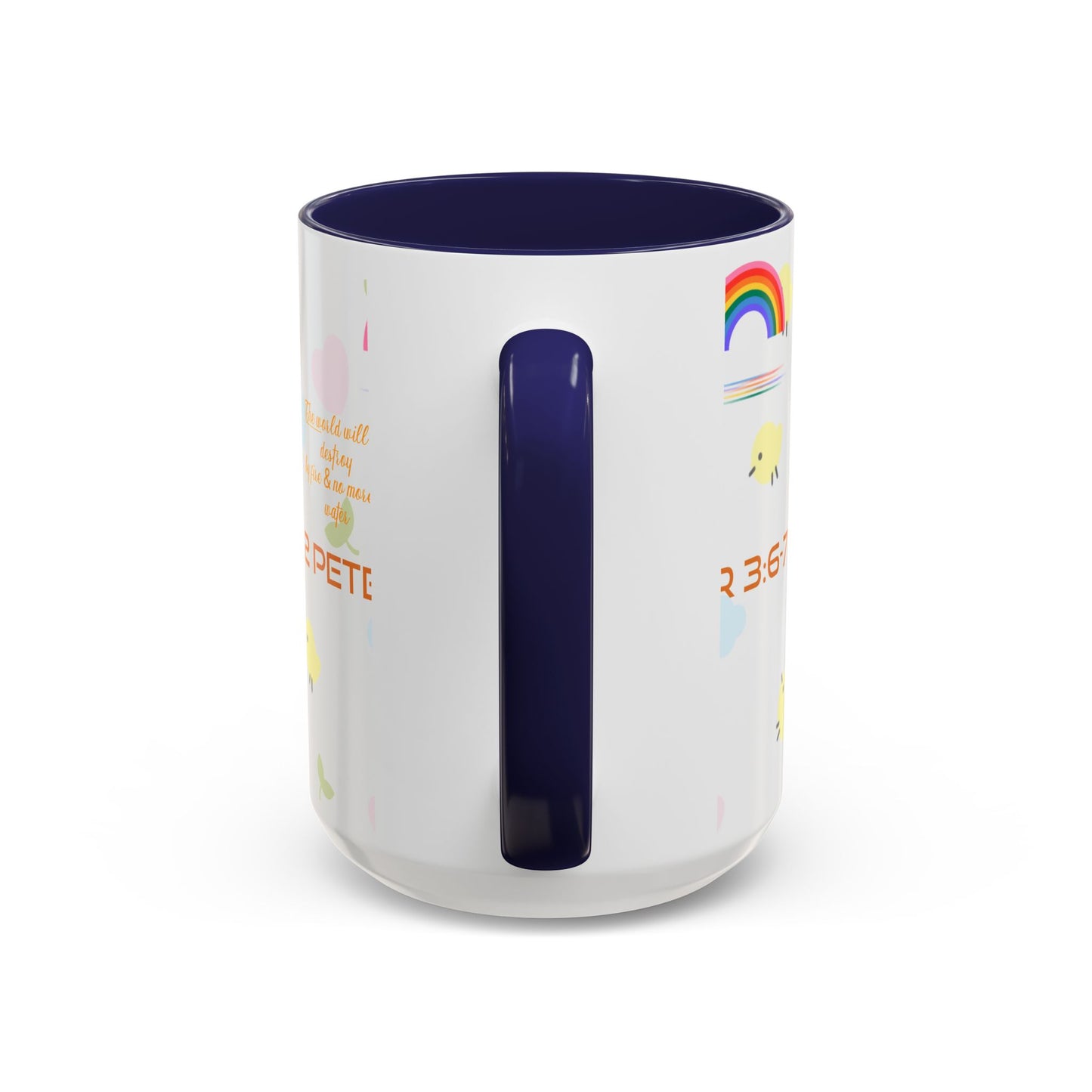 2 Peter 3:67 Inspirational Coffee Mug — Cute Rainbow & Chick Faith Design