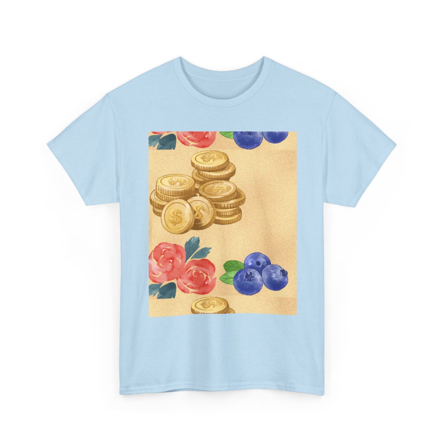 Christian Rainbow Chick Tee with 2 Peter 3:6-7 Scripture — Cute Floral & Coins Design