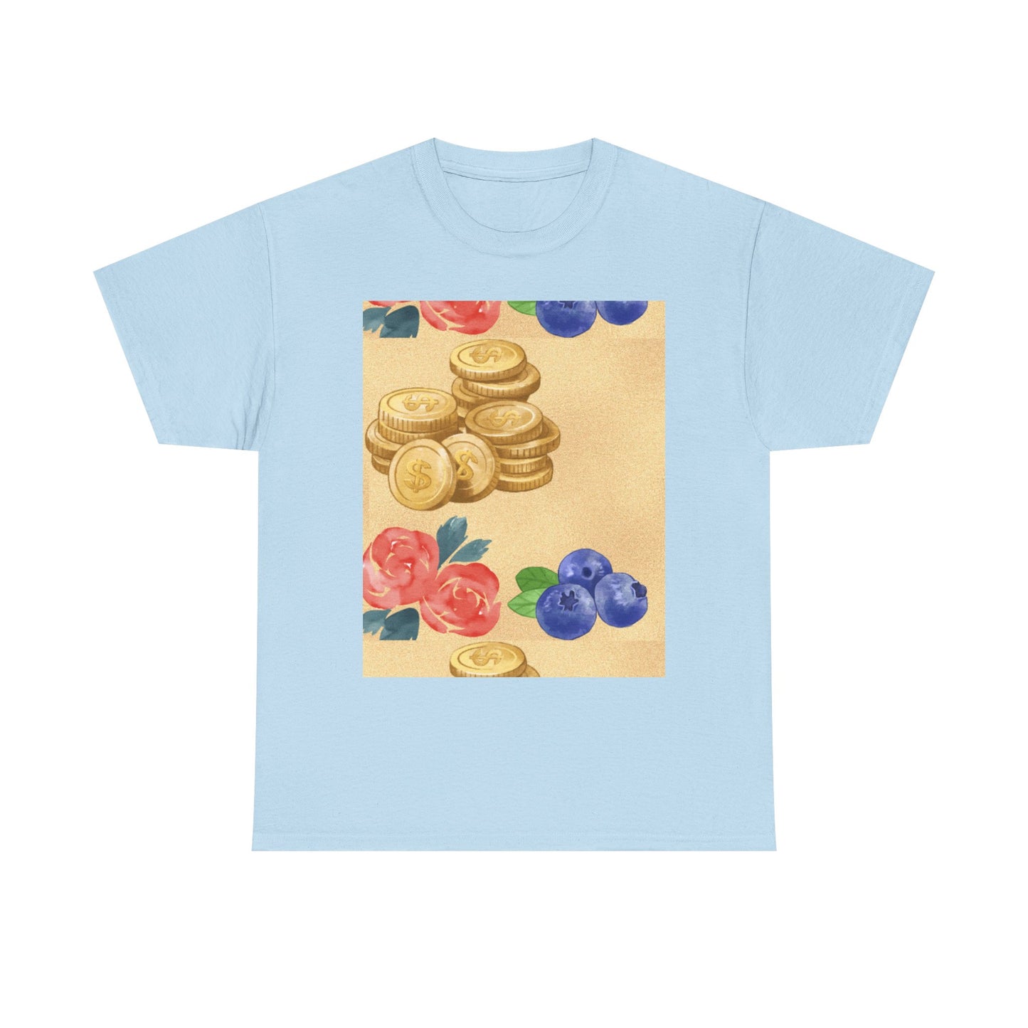 Christian Rainbow Chick Tee with 2 Peter 3:6-7 Scripture — Cute Floral & Coins Design