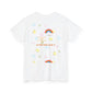 Christian Rainbow Chick Tee with 2 Peter 3:6-7 Scripture — Cute Floral & Coins Design