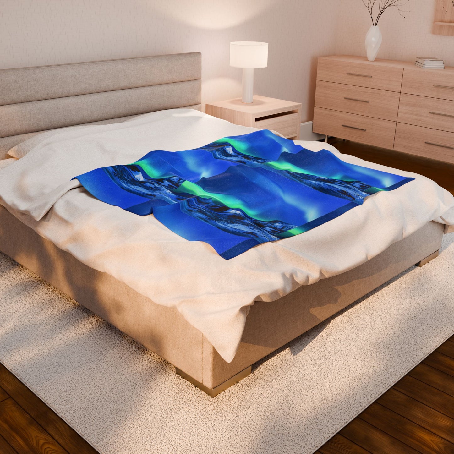 Aurora Night Velveteen Plush Blanket – Northern Lights Print Cozy Throw