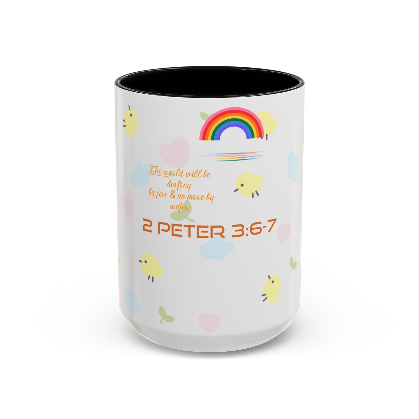 2 Peter 3:67 Inspirational Coffee Mug — Cute Rainbow & Chick Faith Design