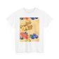 Christian Rainbow Chick Tee with 2 Peter 3:6-7 Scripture — Cute Floral & Coins Design
