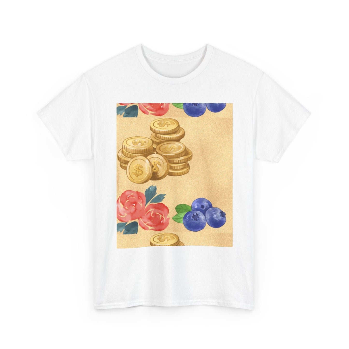 Christian Rainbow Chick Tee with 2 Peter 3:6-7 Scripture — Cute Floral & Coins Design